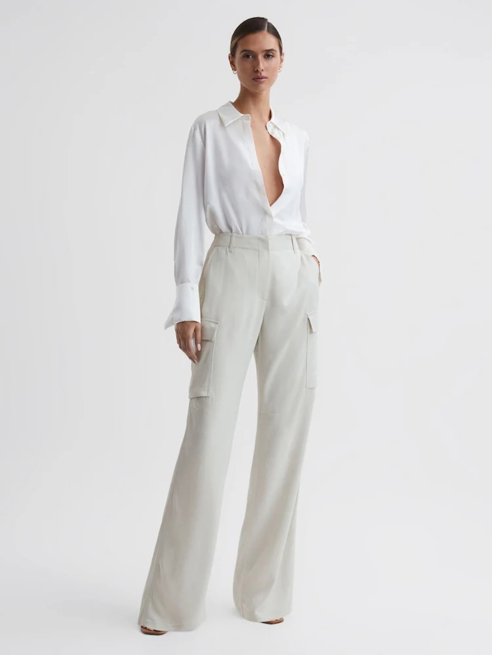 Reiss Neutral Drew Wide Leg Combat Trousers